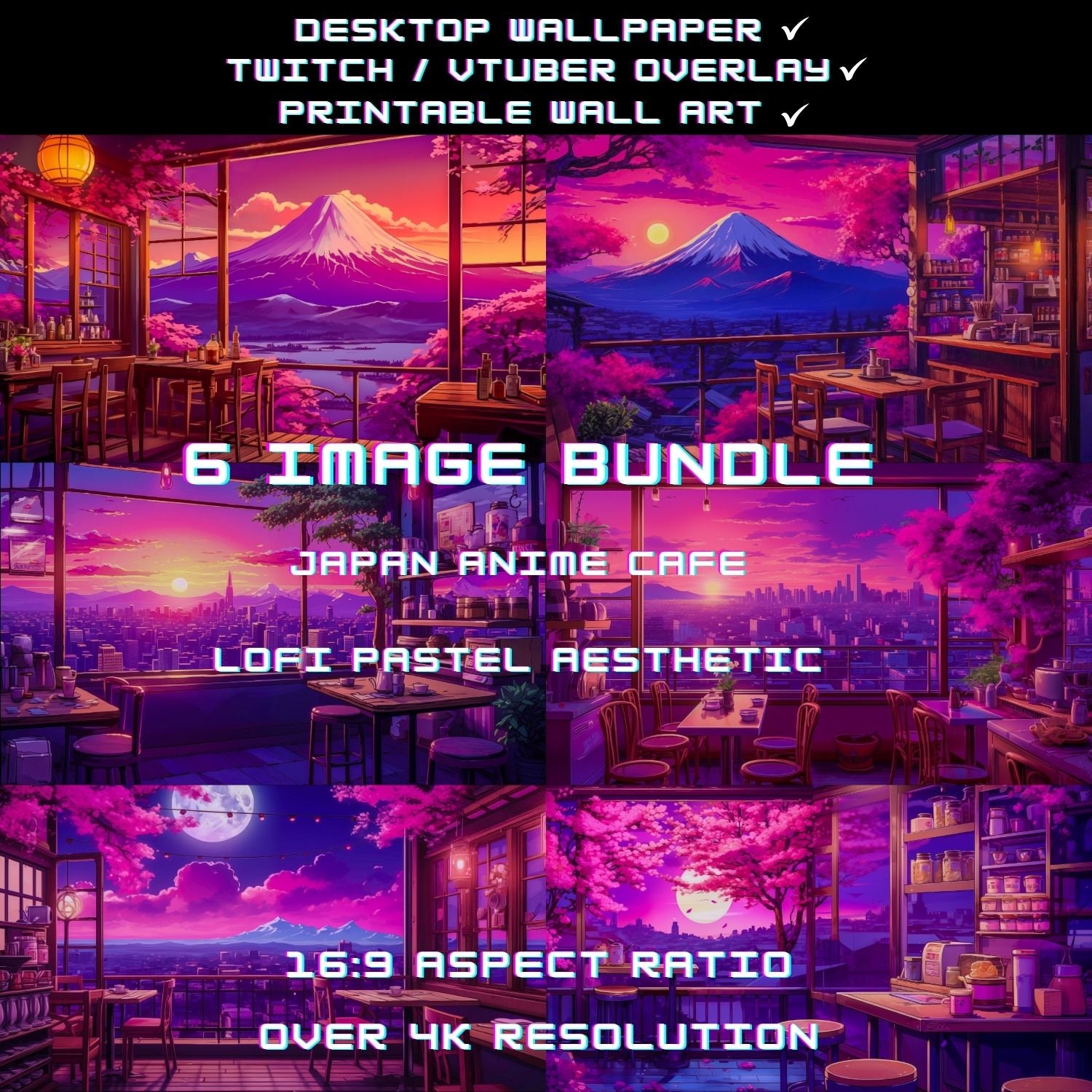 Lofi Anime Digital Wallpaper Bundle, Japan Digital Backgrounds, Pink ...