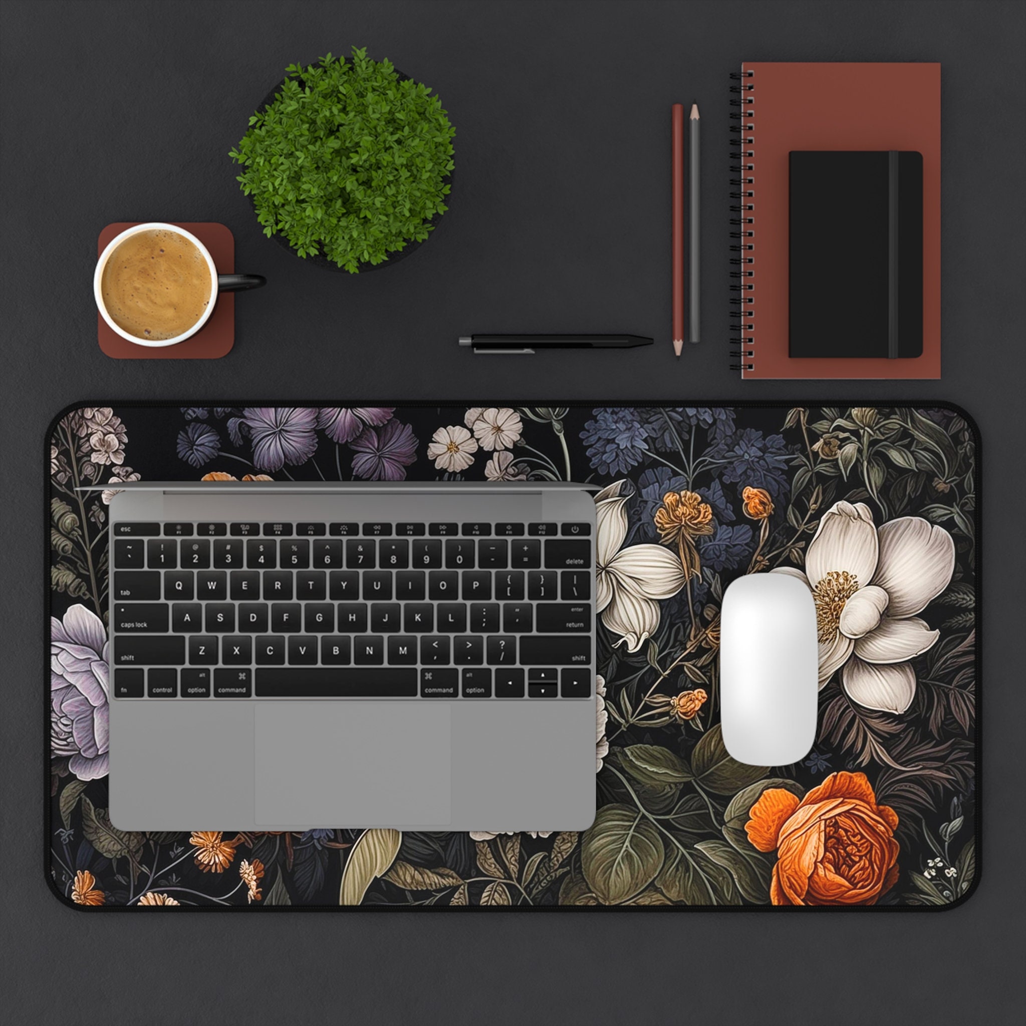 Cottage Core Computer Mouse Dark Cottagecore Desk Mat Flower Mouse Pad, Vintage Floral Mousepad XL ...
