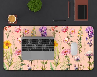 Cottagecore Mousepad Floral Desk Mat Vintage Pressed Flower Mouse Pad XXL, Watercolor Botanical Deskmat XL Desk Decor Women Mom Gift Office