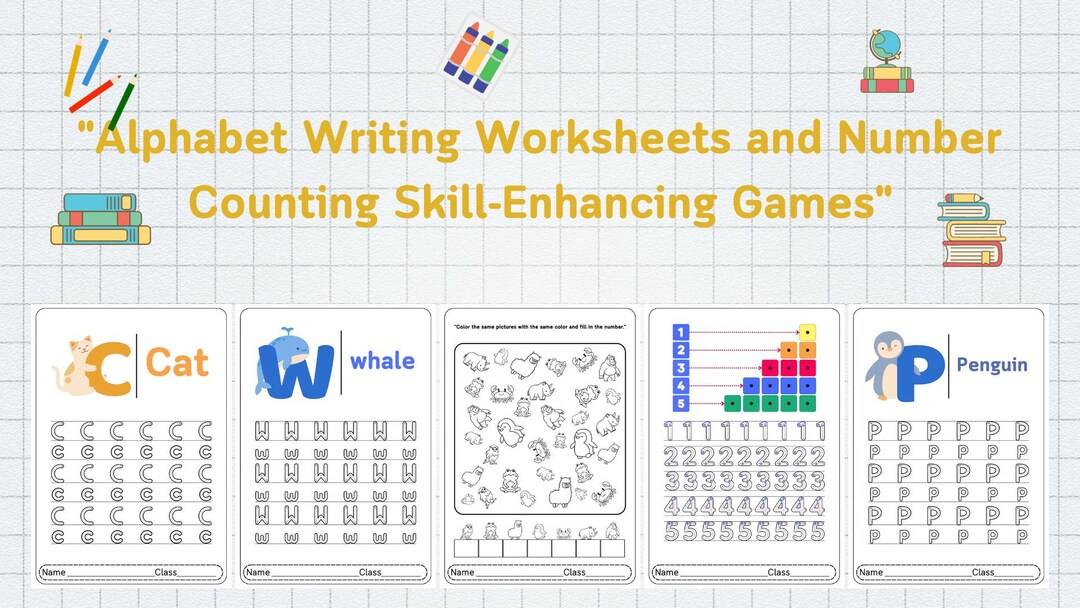 Alphabet Writing Worksheets and Number Counting Skill-enhancing Games ...