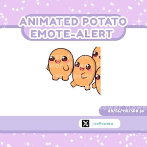 Könnte beinhalten: Animierter digitaler Emoji-Alarm mit einer Gruppe von vier Cartoon-Kartoffeln mit lächelnden Gesichtern. Die Kartoffeln sind orange und haben braune Augen und Münder. Die Kartoffeln schauen um eine Ecke.