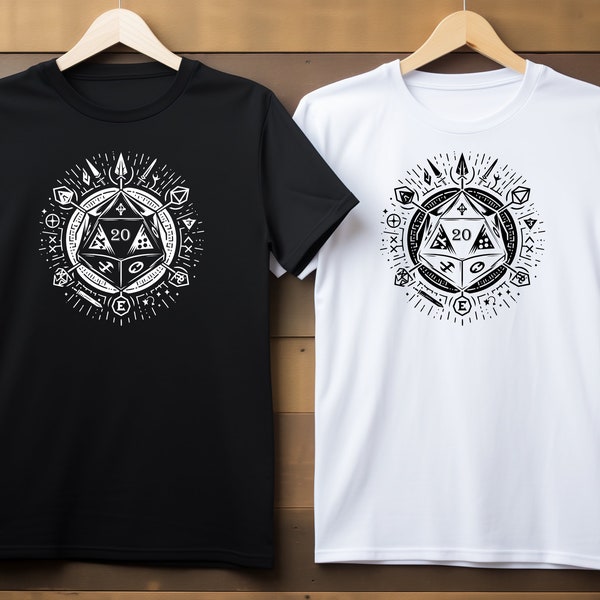 Magic D20 T-Shirt, Vorne oder Hinten Bedruckt, ein Pen and Paper must have!