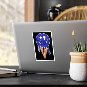 Ice Cream Smiley Face Vinyl Sticker: Laptop, Water Bottle Decal