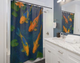Blue Shower Curtains For Bathroom Decor Gift For Home Decor Idea For Apartment Bath Room Curtains Bathroom Accessories Koi Fish Pond Ideas