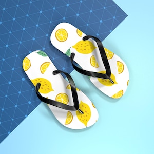 Personalized Lemon Print Flip Flops: Summer Beach Sandals