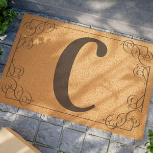 Monogram Letter C Rug Initial Front Door Rugs Outdoor Doormat Housewarming Gift Idea For Mother's Day Ideas for Home Decor Gifts For Family