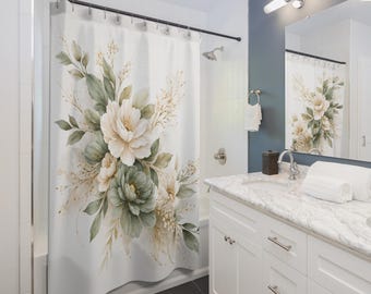 White Floral Shower Curtains For Bathroom Decor Gift For Home Decor Idea For Apartment Bath Room Curtains Bathroom Accessories Gift For Mom