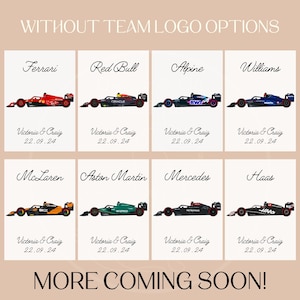 Custom F1 / Formula 1 / Racing Wedding Table Names / Table Numbers ...