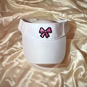 Kokette rosa Schleife, weißes Visier, Kokette Tennishut, süßer gestickter Aufnäher Tennishut, Sonnenblende, Preppy Couquette Tennisvisier