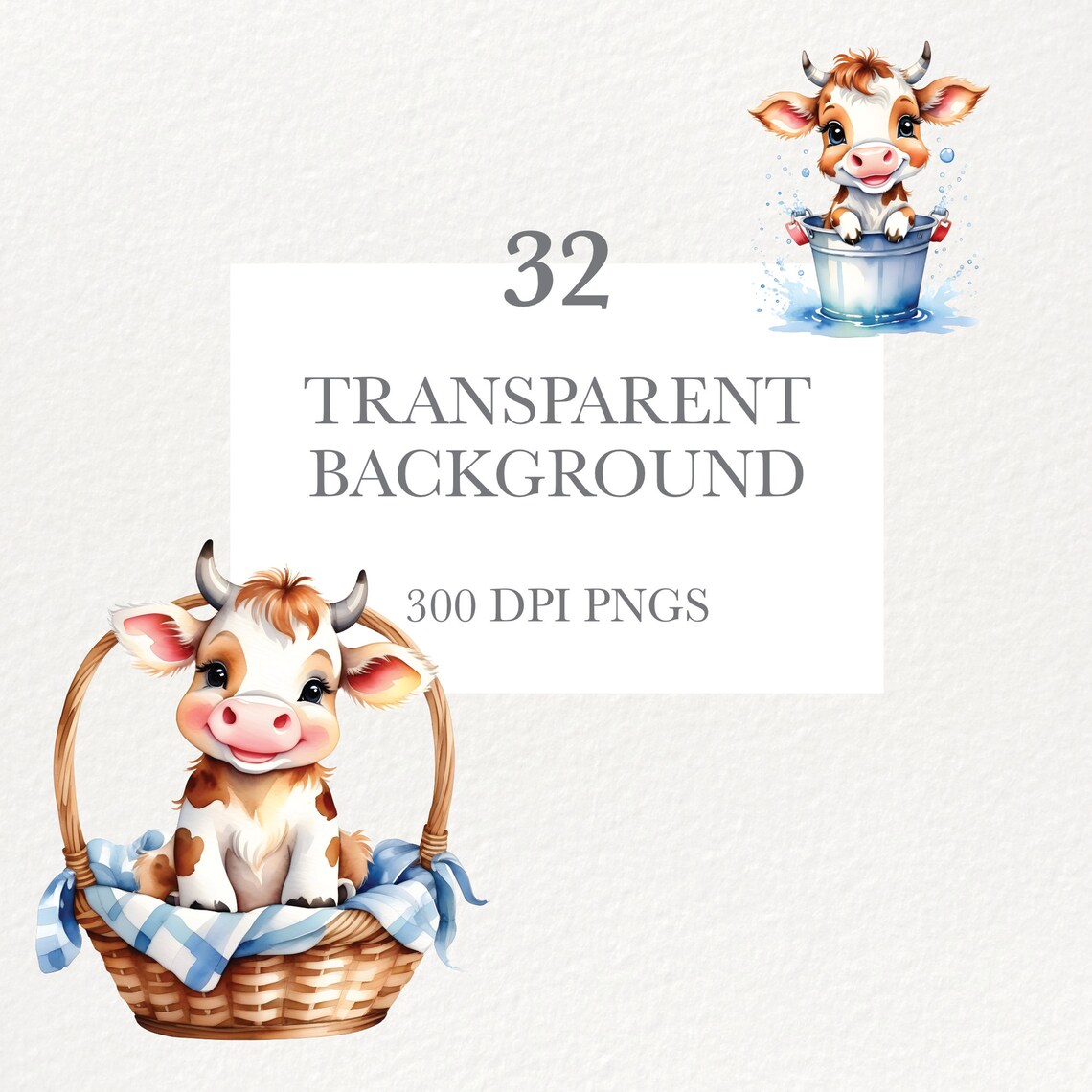Cute Baby Cow Watercolor Clipart, Digital Download, Nursery Wall Art ...