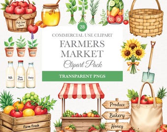 Farmers Market Bag Clipart, Colorful PNG Illustrations, Fresh Produce Clipart, Digital Download for Crafts