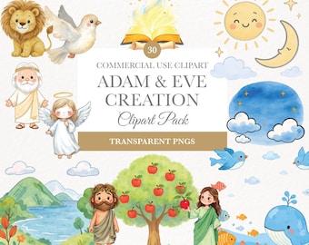 Adam and Eve Clipart, Kids Bible Study Graphics, Religious PNG, Bible Story Clipart, Instant Download Bundle