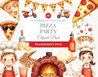 Watercolor Pizza Clipart Bundle, Cute Pizza Slice Graphics, Fast Food Illustrations, Digital Download for Crafts, Pizza and Junk Food