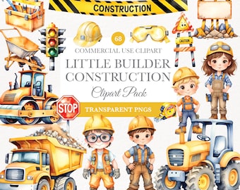 Construction Vehicle Clipart Kids&#39; Watercolor, Bulldozer, Crane, Truck, Children&#39;s Birthday Party Decor, Nursery Themes Scrapbooking