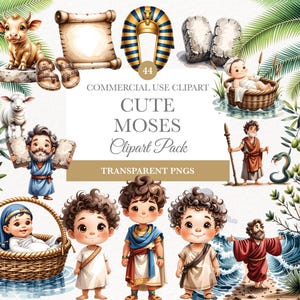 Clipart Moïse, téléchargement immédiat, graphiques de l'histoire de la Bible, art religieux pour les enfants, scrapbooking, illustrations mignonnes de Moïse, clipart de l'Ancien Testament