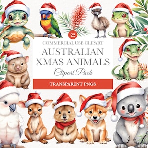 Australische Weihnachten Clipart, kommerzielle Nutzung, Aquarell Clipart, australische Tier Clipart Png, Weihnachten Koala, Aussie Tiere, Nikolausmütze