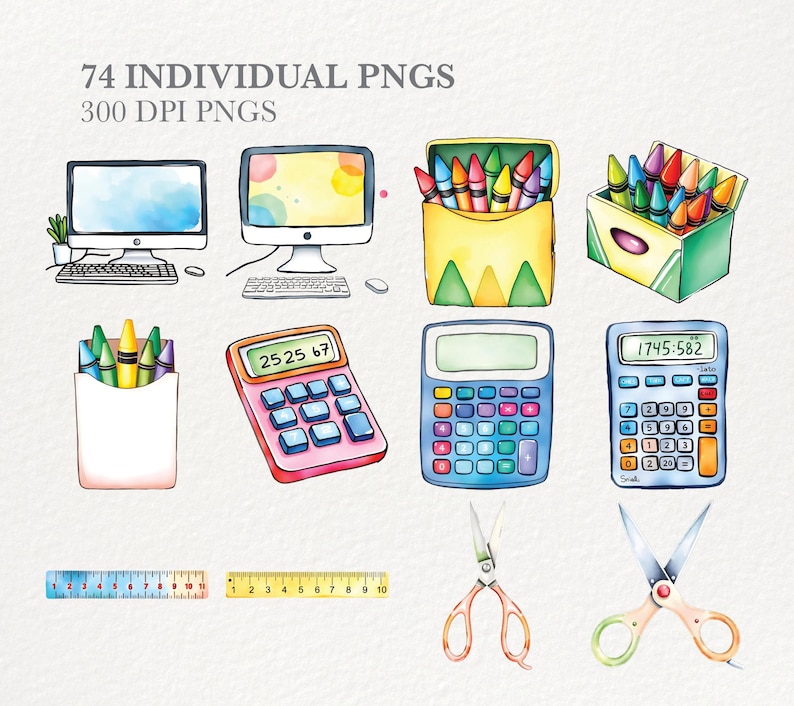 Cute School Supply Clipart, Back to School, Digital Download, Scrapbook