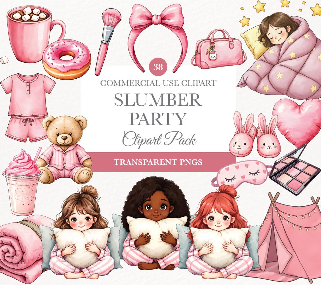 Slumber Party Clipart, Pajama Party Graphics, Sleepover Elements, Girls ...