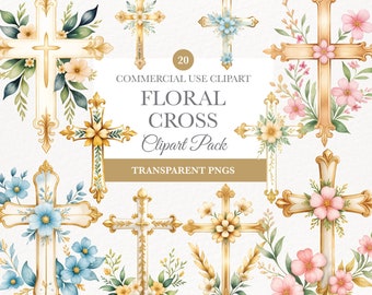 Flower Cross Watercolor, Wood Cross, Religious Cross Clipart Png, Transparent Pngs, Baptism Invitations, Religious Easter Clipart, Communion