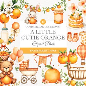 A Little Cutie Baby Shower Clipart, Watercolor Citrus Oranges, Cute PNG, Digital Download, Commercial Use, Orange Blossom Watercolor