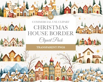 Christmas House Clipart Border, Christmas House Clipart, Cozy Winter Borders, Digital Download, Christmas Borders, Cozy Winter Borders