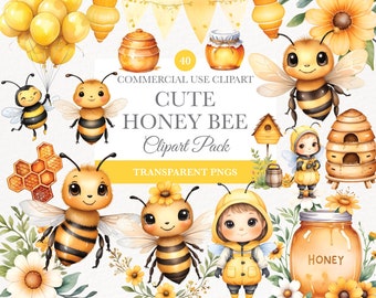Honigbiene Aquarell Clipart, kommerzielle Nutzung, Biene Aquarell, Wandkunst, Honigbiene Clipart, Kartenherstellung, digitaler Aufkleber, Babyparty