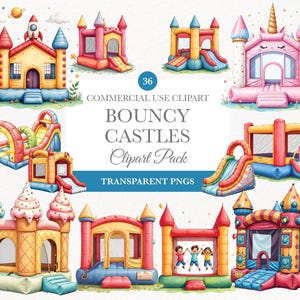 Bouncy House Clipart Bundle, Cute Bouncy Castle Art for Kids Birthday Party Invitations, Digital Download PNG, Adorable Bouncy Castle Art