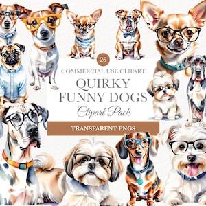Quirky Funny Dog Clipart Bundle, Commercial Use, Digital Download, Junk Journal, Cute Dogs, Whimsical Dogs