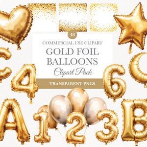 Gold Ballon Zahlen Clipart, Folienballon Clipart, Party Feier Ballons, Geburtstag Ballon, Aquarell Bundle, Ballon Zahlen