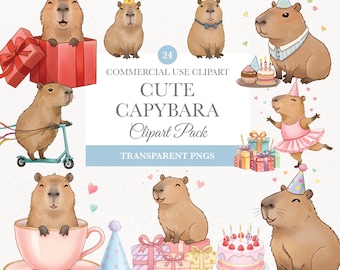 Cliparts capibara PNG, schattige kawaii capibara clipart, digitale download voor sublimatie en kunstprojecten, Instant Download voor ambachten