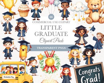 Preschool Graduation Clipart, Cute Kids Graduation PNG, Diploma, Graduation Hat, Kindergarten Digital Download