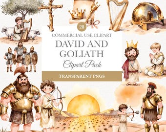 David and Goliath Clipart, Bible Stories Art, Christian Clipart for Kids, Sunday School, Digital Download PNG