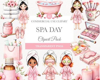 Spa Party Clipart, Watercolor Girls Clipart, Pamper Party PNG, Self-Care Illustrations, Kids Spa Graphics