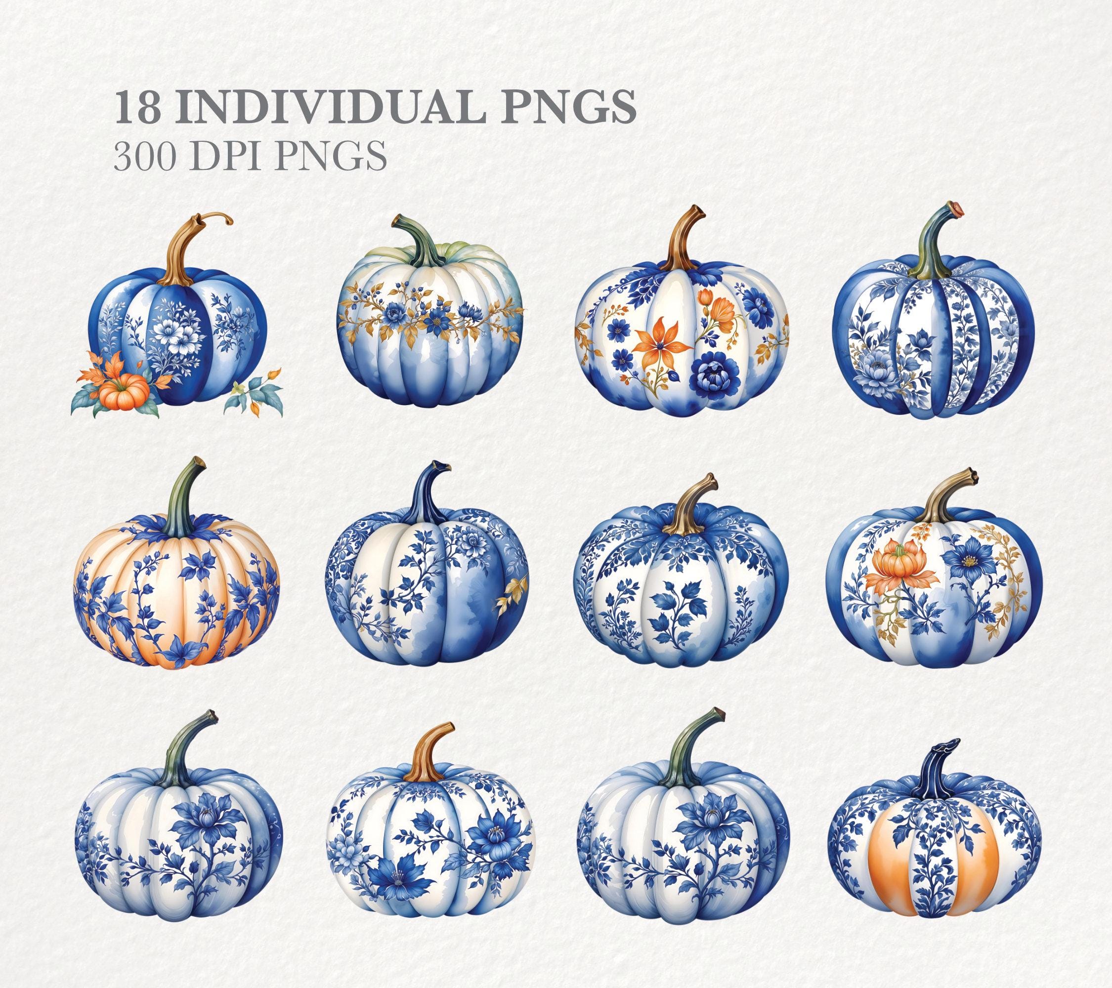 Toile Pumpkin Clipart Pack, Damask Fall Junk Journal Pngs, Fall ...