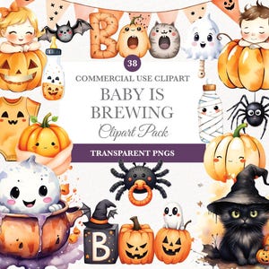 Clipart brassage bébé, nouveau-né, téléchargement immédiat, illustration de future maman, invitation à une baby shower, brassages et gnomes, baby shower Halloween
