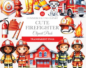 Fire Station Fireman Fire Fighter Png Clipart,  Fireman Sublimation Png, Watercolor Firefighter Clipart, Fire Truck Clipart, Nursery Clipart