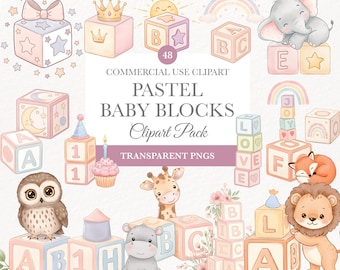 Baby Blocks Clipart, Digital Alphabet Art, Nursery Decor, Baby Shower Graphics, Instant Download PNG, Fun Digital Art for Nursery