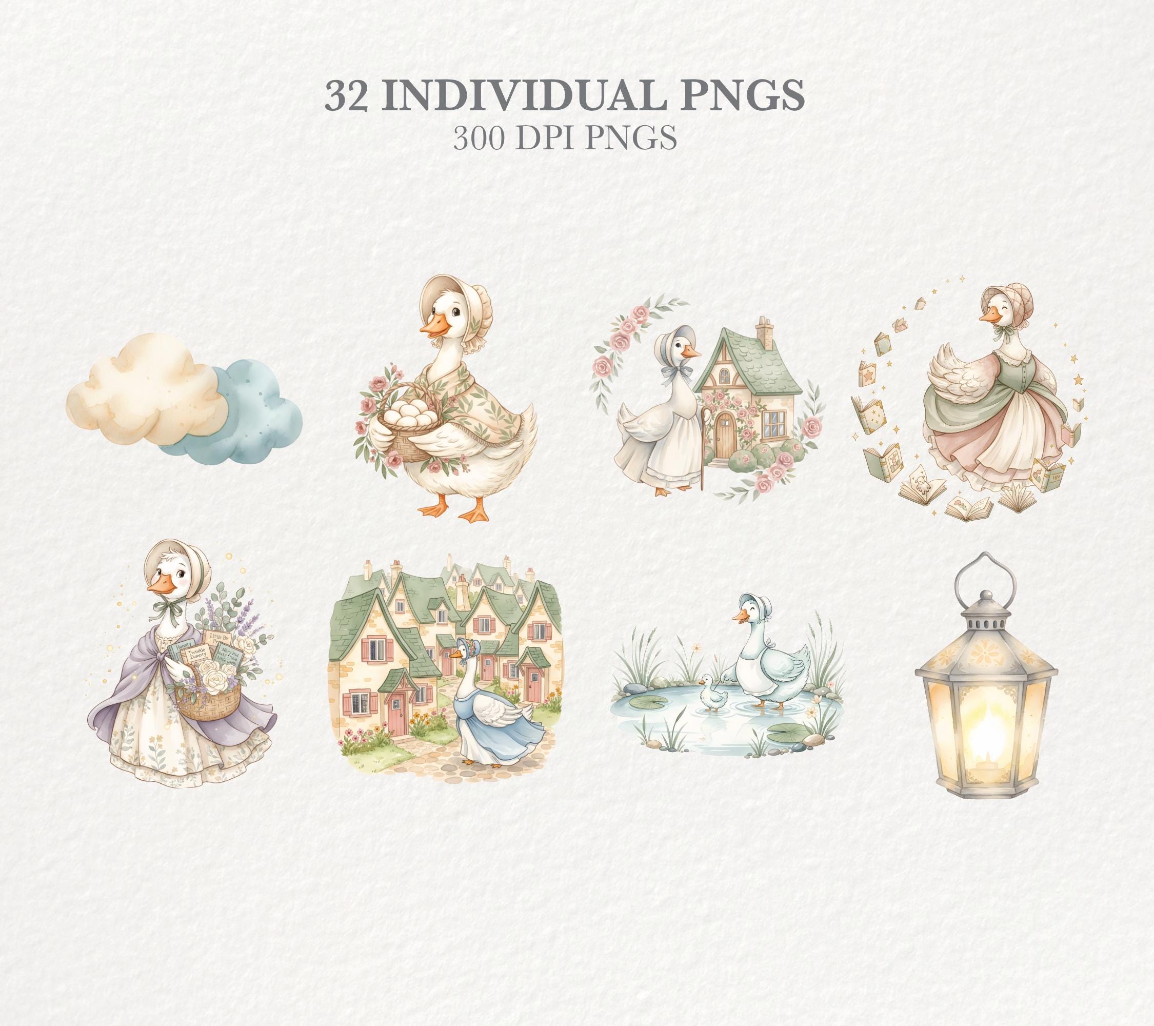Mother Goose Nursery Rhymes Clipart, Watercolor Storybook Art for Baby ...