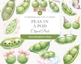 Peas In A Pod Clip Art For Crafting, Sweet Pea Illustrations, Baby Shower Decor, Instant Download Png
