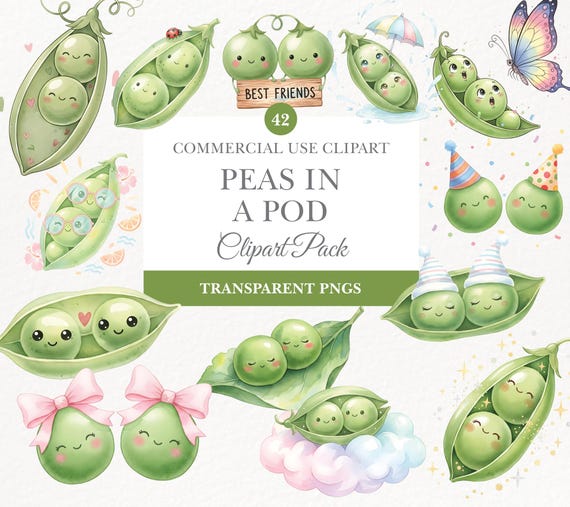 Peas in A Pod Clip Art for Crafting, Sweet Pea Illustrations, Baby
