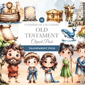 Imágenes prediseñadas de personajes bíblicos, historias bíblicas, imágenes prediseñadas del Antiguo Testamento, imágenes prediseñadas religiosas, paquete de imágenes prediseñadas de historias bíblicas, personajes bíblicos en acuarela