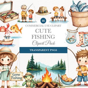 Clipart petit pêcheur, art de la pêche à l'aquarelle, mignon garçon de pêche, téléchargement numérique imprimable pour les enfants, adorables illustrations de pêche