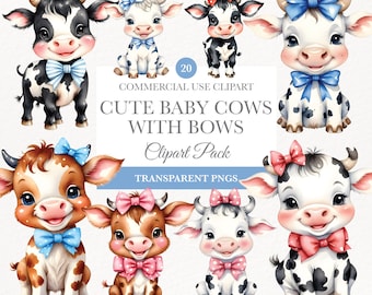 Cute Baby Cow Watercolor Clipart, Digital Download, Nursery Wall Art, Baby Shower Decor, Farm Clipart, Png File, Cute Cow Png Clipart