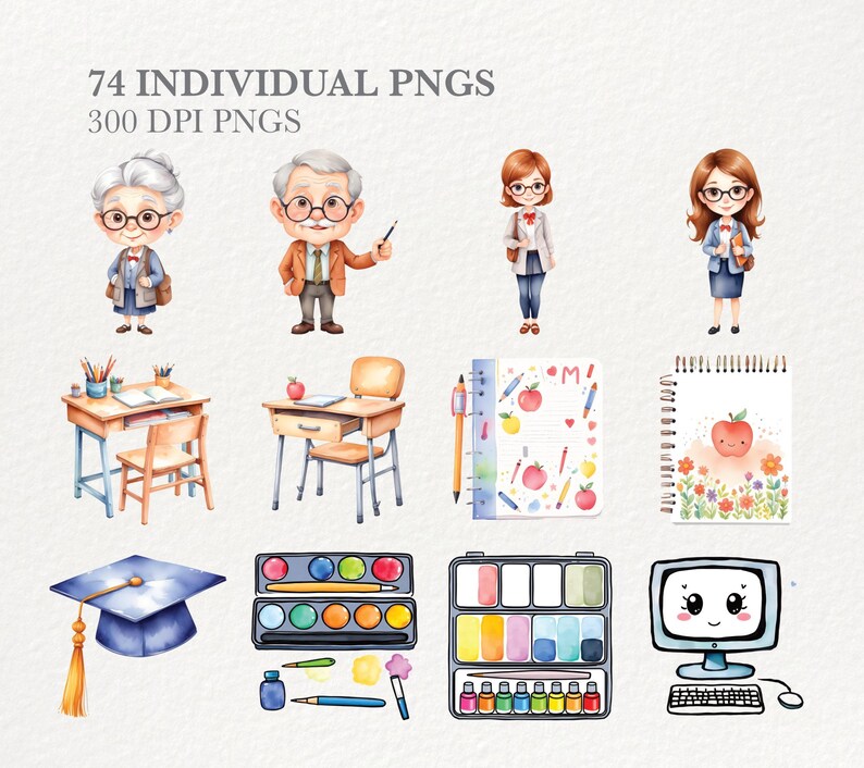 Cute School Supply Clipart, Back to School, Digital Download, Scrapbook