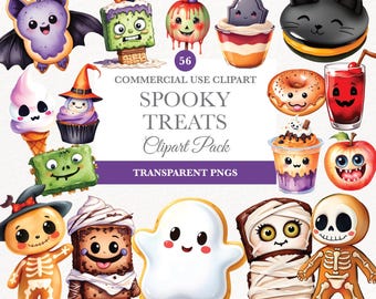 Halloween Sweets Clipart, Watercolor Halloween Clipart, Personal Use, Halloween Cookies, Halloween Donut Png, Halloween Treat Clipart