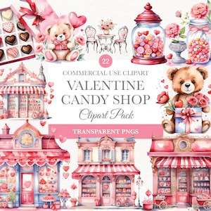 Cute Valentines Candy Shop Clipart, Commercial Use, Valentines Day Clipart, Valentines Candy Heart, Valentines Day Bundle, Sweet Clipart