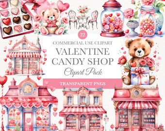 Cute Valentines Candy Shop Clipart, Commercial Use, Valentines Day Clipart, Valentines Candy Heart, Valentines Day Bundle, Sweet Clipart