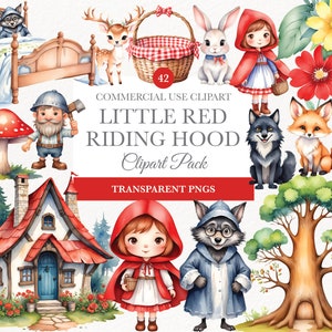 Clipart di Cappuccetto Rosso, Clipart di Fiabe, Festa di Cappuccetto Rosso, Effimera di diario di spazzatura di favole gotiche fantasy, Fiabe