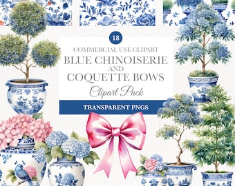 Chinoiserie Clipart, Printable Art, Chinoiserie Frames Watercolor, Instant Download, Blue Chinoiserie Digital Paper, Blue Topiary Watercolor