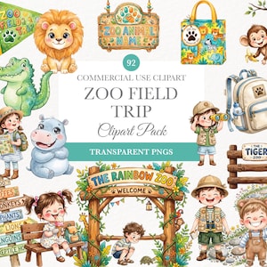 Immagini clipart di gite scolastiche allo zoo per progetti creativi, simpatici animali in formato PNG per download digitali